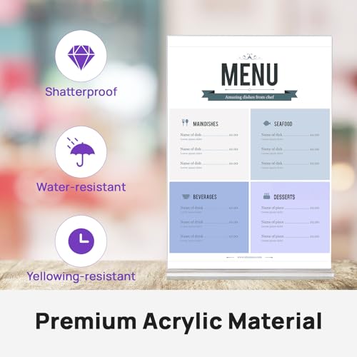 JEFURE 6 Stück Tischaufsteller A4, T-Ständer Klar Acryl Aufsteller, Doppelseitiger Preisschilder Flyer Aufsteller, Menükartenhalter für Hochzeit, Restaurant, Büro, Cafe