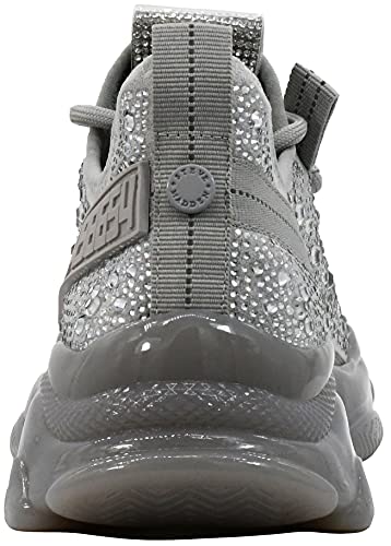 Steve Madden Women's Maxima Sneaker, Grey Rhinestone, 6