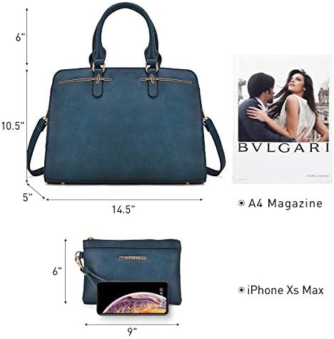 Women's Handbag Purse Tote Bag Shoulder Bag Hobo Bag Top Handle Satchel Purse Set 2 with 3 Compartments, 3-Dark Teal Blue, M, blue, M