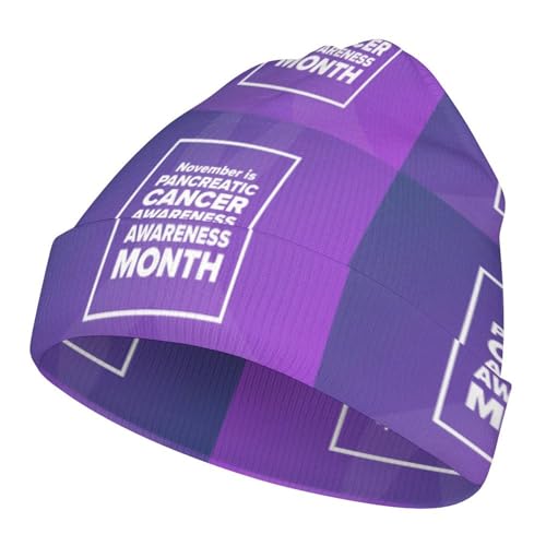 I Wear Purple for Pancreatic Cancer Awareness Kids Beanie Hat for for Girls Boys Children Cap Winter Knitted Chemo Cancer Headwear Accessories Gifts Decoration