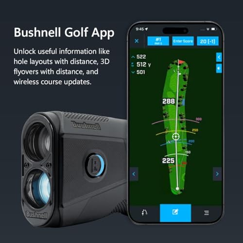 Bushnell Golf Tour V6 Shift Laser Rangefinder, Black | Slope Compensation, PinSeeker, Magnetic Mount, 6X Magnification, 1300 Yard Range, 3D Flyovers in App, Signature Series Golf Towel Bundle