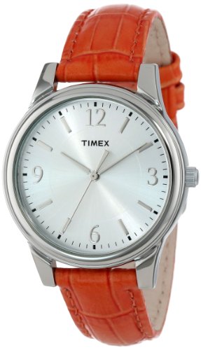 Timex Women's T2P087TN Orange Croco Patterned Leather Strap Dress Watch