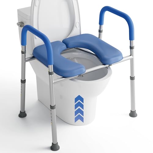 Ravao Raised Toilet Seat with Handles for Elderly Toilet Seat Riser for Senior Handicap Toilet Seat Riser with Bars, Adjustable Height Raised Toilet Chair for Elderly and Disabled, 400 Lbs