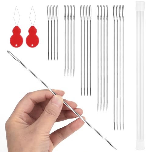 AUUIUOS 20 Pcs Steel Large Eye Hand Long Sewing Needles