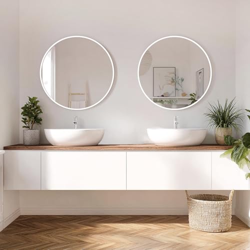 Image of Sunniry Round Mirror 24 inch, 2 Pack White Round Mirror with Metal Frame | Aluminum Matte Metal Frame, High Definition Mirror, No Distortion, Suitable for Bathroom, Bedroom, Entryway, Living Room