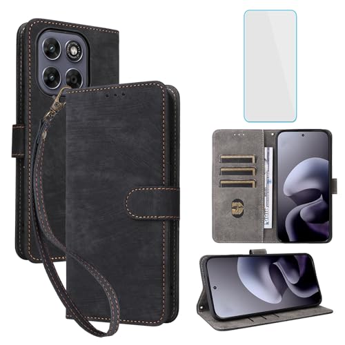 IUQXU Coque pour Motorola Moto G67 5G/G77 5G avec Verre Trempé Étuis à Rabat et Folios [Blocage RFID] Antichoc Porte-Cartes Etui Portefeuille Cuir pour...