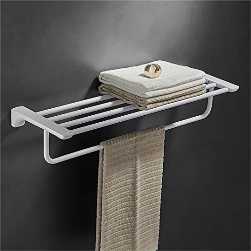 Porte-serviette double mural en inox blanc 60cm pour rangement optimisé de salle de bain - 2