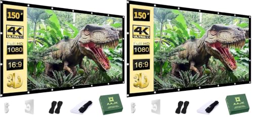 Image of AAJK Outdoor Projector Screen 150 inch, Washable Projector Screen 16:9 Foldable Anti-Crease Portable Projector Movies Screen for Home Theater Outdoor Indoor Support Double Sided Projection (Pack of 2)