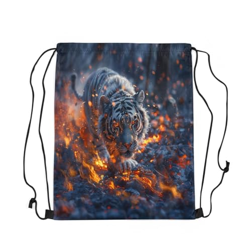 Castle Fairy Cool Tiger Waterproof Drawstring Bag,Fierce Africa Animal Backpack for Shopping Travelling,3D Wildlife Theme Sackpacks Gym Pack2
