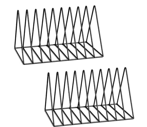 Zbozzba schallplattenständer, 2 Stück Dreieckiger schallplattenständer, Buch-Organizer, Buchstütze, Zeitschriftenständer, zum Aufbewahren von Büchern, Zeitschriften und Fotoalben, 9 Fächer