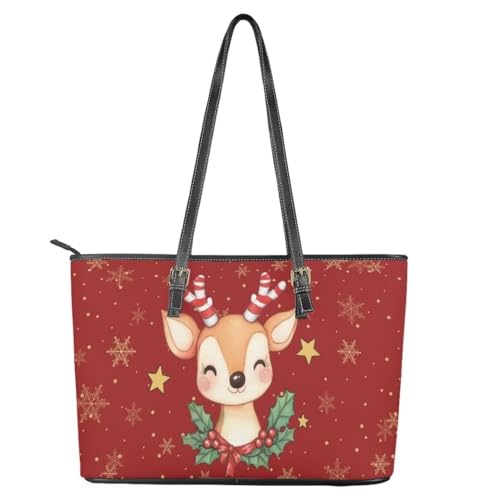 Image of Coldinair Christmas Leather Tote Bag for Women with Zipper Large Shoulder Tote Bag Shopping Casual Travel Bag Handbag Purse