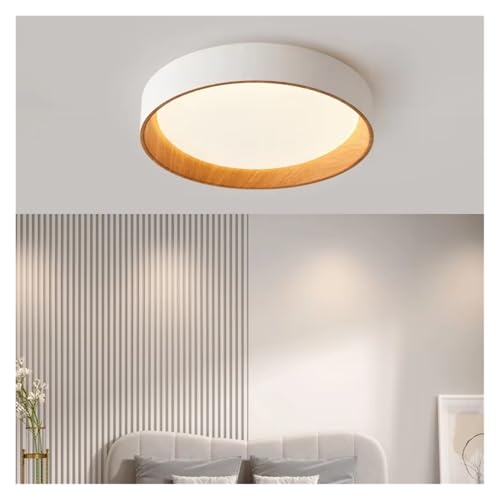 Lustre réglable LED rond au design nordique et grain de bois chaleureux