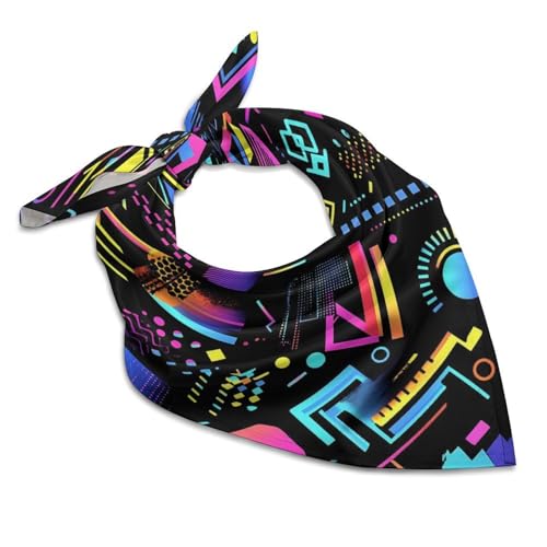 Colorful Geometric 90s Pattern Bandanas Face Mask Square Scarf Headwear Silk Head Scarves Lightweight Wrap Neck Scarf