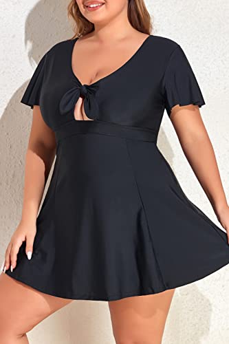 Smismivo Plus Size Swim Dress One Piece Swimsuit Slimming Bathing Suit Swimdress with Skirt Retro Swimwear for Curvy Women3