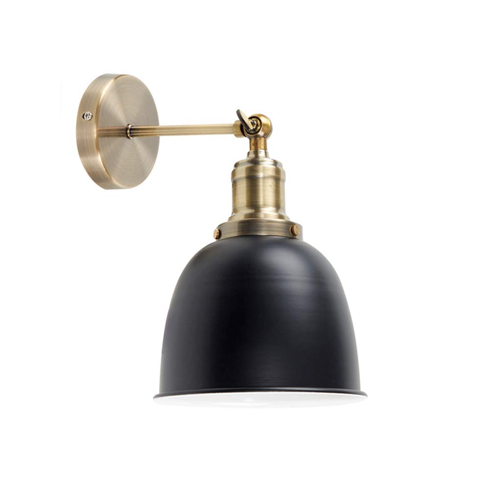 MiniSun | Retro Style Antique Brass Wall Lights with Gloss Black Dome Shades | Wall Lamps & Sconces, Home Décor & Improvement Essential | Set of 2