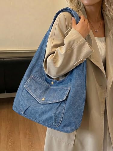 Flowyair Womens Denim Purse Trendy Canvas Large Capacity Jean Hobo Tote Bag — view 3