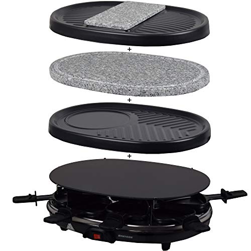 Syntrox Germany - Griglia per raclette in vetro con piastra in ceramica per 8 persone, con 3 piastre aggiuntive