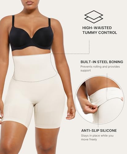 Image of SHAPELLX Tummy Control Shapewear for Women High Waisted Body Shaper Shorts Thigh Slimming Underwear