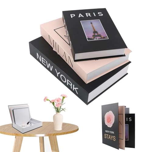 Libros decorativos para decoración del hogar, juego de 3 cajas de almacenamiento, libros falsos, decoración del hogar, caja de libros, apilable, para decoración del hogar, oficina, salón, estantería