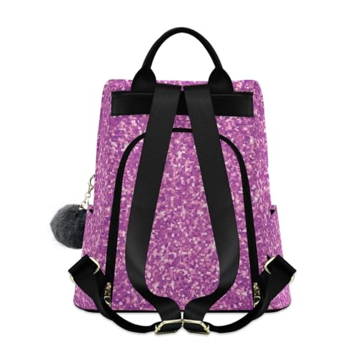 Sac à dos à paillettes femme Purple Pixels antivol avec pompon chic