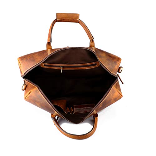 Leather Castle Genuine Vintage Men’s Duffel Sports Gym, Travel, Carry-on Luggage Bag, Cinnamon Brown