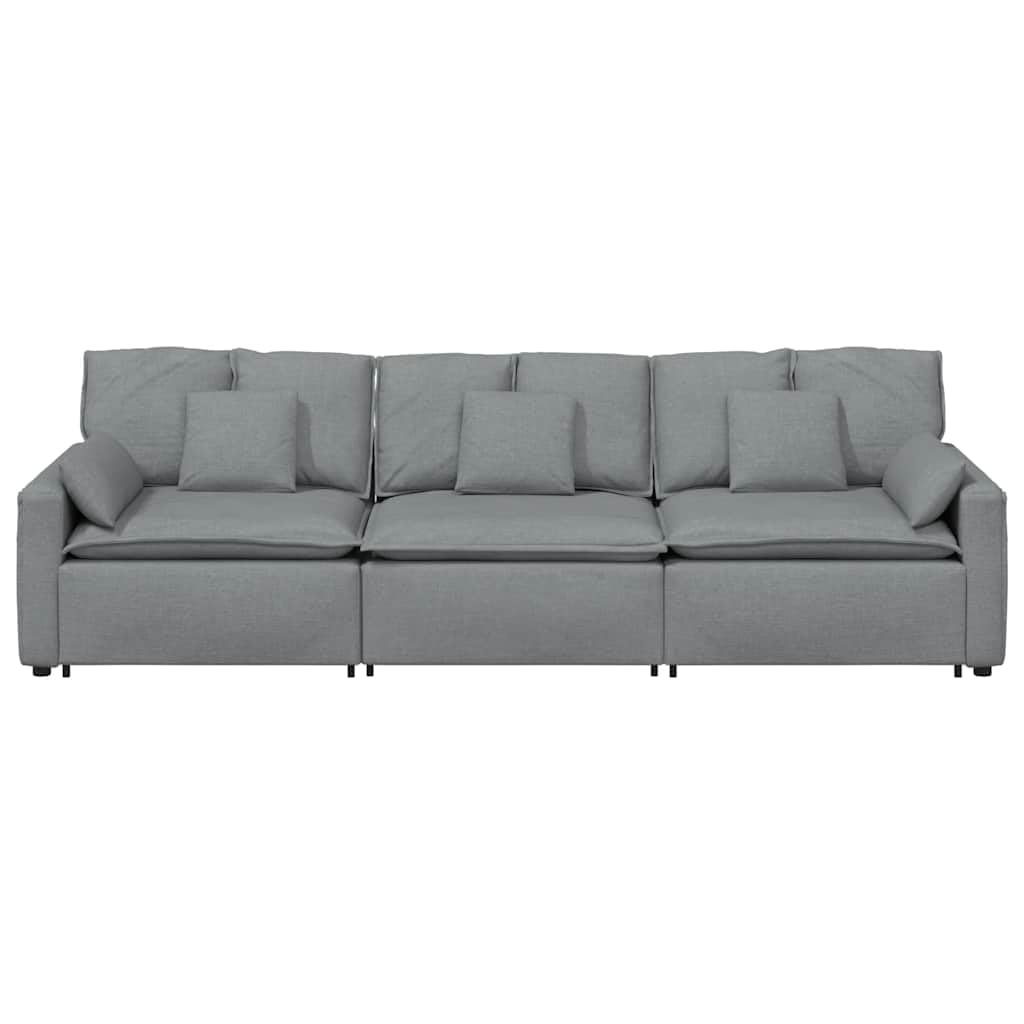 Sofá modular con cojín gris claro, acolchado de tela y relleno de espuma, 324 x 105 x 64 cm, 3 piezas de elemento de montaje para sala de estar, flexible con marco de metal resistente y