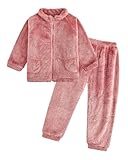 JiAmy Winter Fleece Kinder Pyjama Set 2 Stück Reißverschluss Oberteil Hose Warm und Bequem Unisex Pyjamas Bekleidungssets 90,Rosa