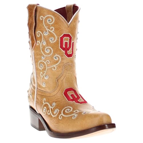 Vaccari Girls Chloe Genuine Leather Fancy Embroidery & Crystals Snip Toe Officially Licensed NCAA League Toddler/Kids Boots