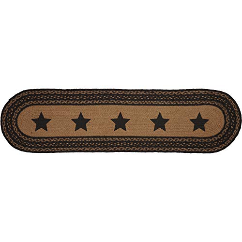 VHC Brands Farmhouse Primitive Jute Black Thanksgiving Table Runner w Stenciled Stars 13×48