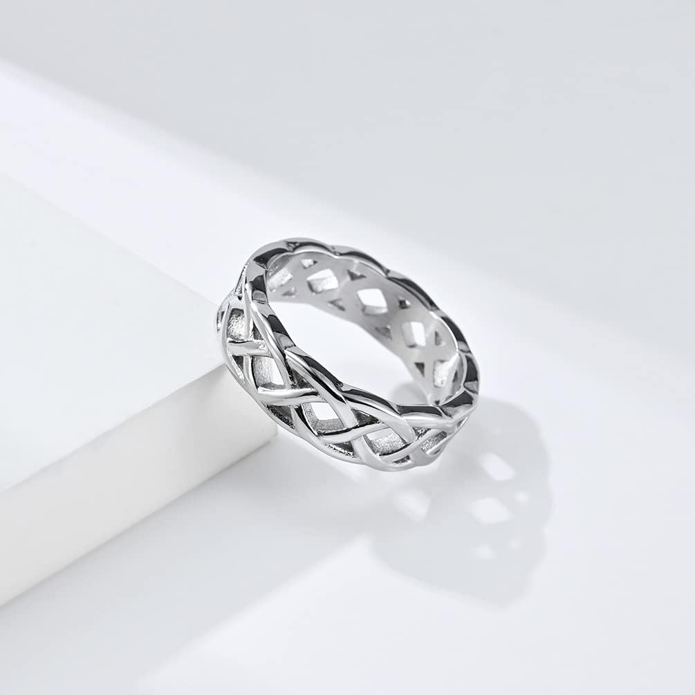 Unisex Stainless Steel 7MM Plain Domen Hollow Eternity Twine Weave Twisted Knot Wedding Ring