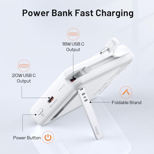 MagSafe Portable Charger 10000mAh PD 20W Fast Charging Magnetic Power Bank | Built in USB-C Cable, Wireless 15W Qi2 Battery Pack with Foldable Stand, Mag Safe for iPhone 17/16/15/14/13/12 Series - image 8