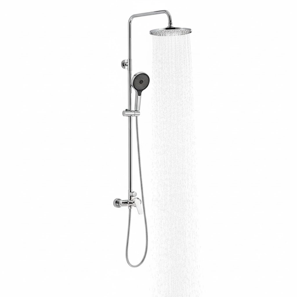 Auralum Colonne de Douche avec Mitigeur Hauteur Réglable 1-1,4 m, Mitigeur de Douche avec Plafonnier 26 x 26 cm et Douchette Manuelle 3 Fonctions pour Salle de Bain