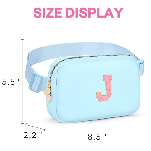 Image of mibasies Initial Fanny Pack for Girls, Birthday Gifts for 4 5 6 7 8 9 10 11 12 13 Teen Girl - Cute Personalized Trend Stuff - Light Blue J