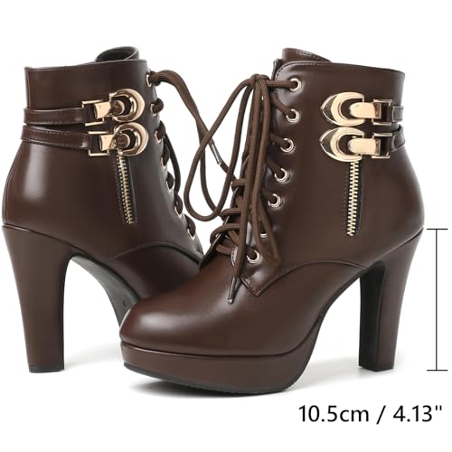 Image of Susanny High Heel Boots for Women,Womens Platform Boot Heels Sexy Round Toe Lace UP High Heels Mid Calf Boots