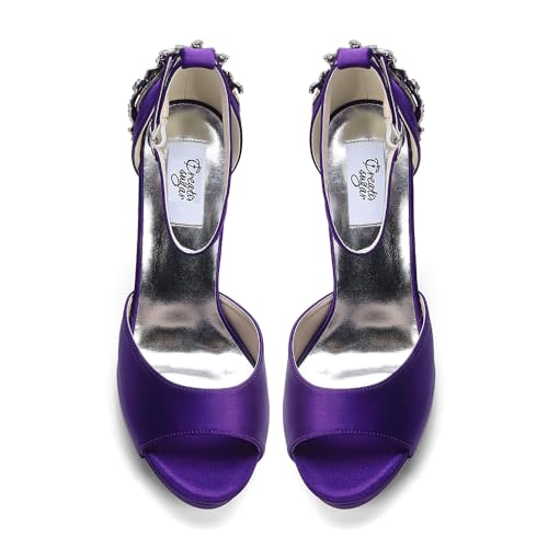 Image of Lady Satin Dress Platform High Heels Wedding Sandals Crystal Back with Free Earrings