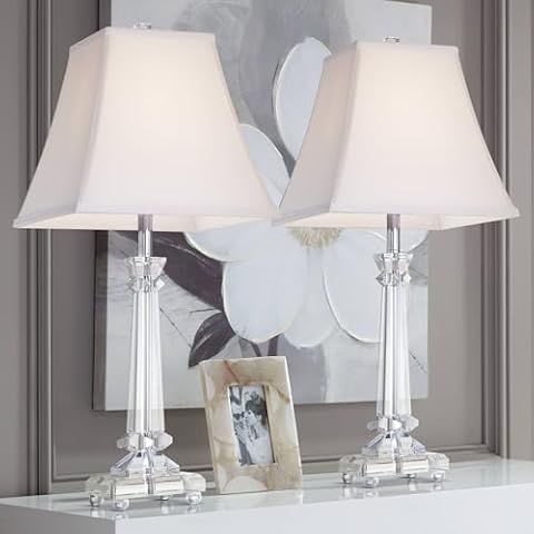 Vienna Full Spectrum Sannes 25" High Column Modern Table Lamps Set of 2 Crystal White Shade Living Room Bedroom Bedside Nightstand House Office Home Reading Kitchen Entryway Console Family Cover
