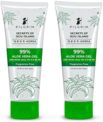 Pilgrim 99% Pure Aloe Vera Gel 200ml with Vitamin E & B5 for Face & Hair |Hydrates & Soothes Skin |Conditions & Softens Hair |Free from Parabens, Sulphates, Mineral Oils & Fragrance (Pack of 2)