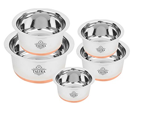 Taluka Stainless Steel Copper Bottom Tope Steel Topia Bhaguna- 5 PC Set Cookware Capacity:- (1 Liter, 1.5 Liter,2 Liter, 3 Liter, 3.5 Liter)