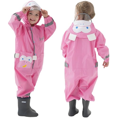 Fewlby Rain Suit Kids Puddle Suit Waterproof Suit for Boys Girls All in One Muddy Suit Toddler Hooded Raincoat Cartoon Monkey Rainwear 2-5 Years M Size