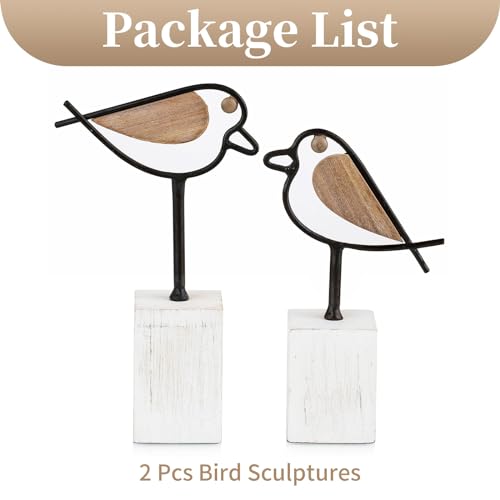Sziqiqi Bird Statues For Home Decor - Small Cute Robin Birds Figurines Accent For Shelves Mini Knick Knacks Metal Bird Sculptures With Wood Base Bird Animal Decor For Living Room Gifts For Bird Lovers thumb #7