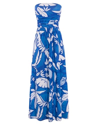 Image of GRACE KARIN Women Strapless Dress Casual Loose Ruched Long Maxi Dress with Pockets