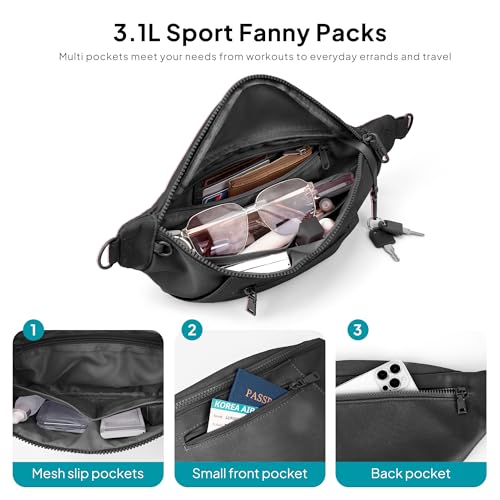 Image of TOPEAST Fanny Pack for Women, Anti-Theft Travel Belt Bag Crossbody Sling Bag Purse with RFID Blocking, Small Fashion Bum Bag with Multiple Pockets for Hiking Walking Sport, Black