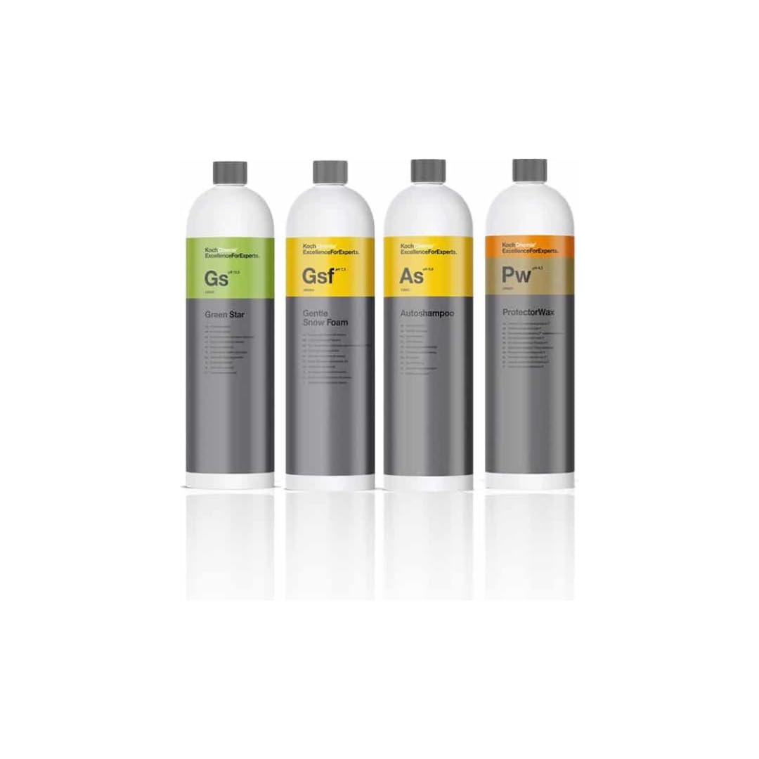 KOCH CHEMIE - Power Wash Set - 5% - Green Star 1L - Gentle Snow Foam 1L - Autoshampoo 1L - Protector Wax 1L - 0