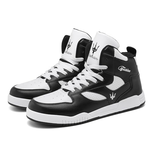 SUPERWALK Men's Fashion High Top Sneakers Comfort Casual Walking Shoes (White/Black, Adult, Men, 11, Numeric, US Footwear Size System, Medium)
