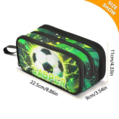 Image of ALAZA Custom Soccer Green Large Pencil Case Personalized Name Pen Pouch