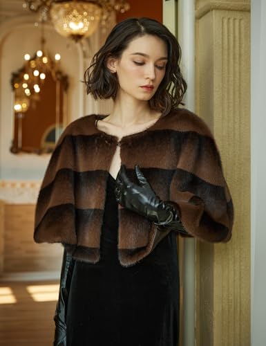 BEAUTELICATE Women Faux Mink Fur Cape Vintage Capelet Winter Luxury Fur Cape2
