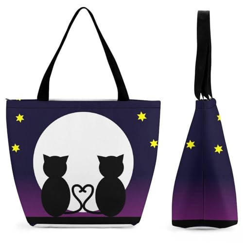 Sac à bandoulière chat de la lune grand format pour femme