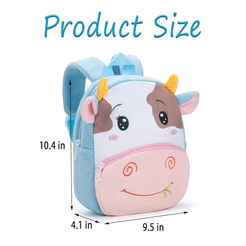 Toddler Backpack for Boys Girls - Plush Animal Cartoon Backpack for Kids 2-6 Years - Toddler Bookbag with Bee Keychain (Cow)3