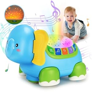 Crawling Toys Elephant Baby Toy 12-18 Months Musical Toys with Light & Music& Projection Automatic Obstacle Avoidance Function Birthday Gift Kids Musical Sensory Toys