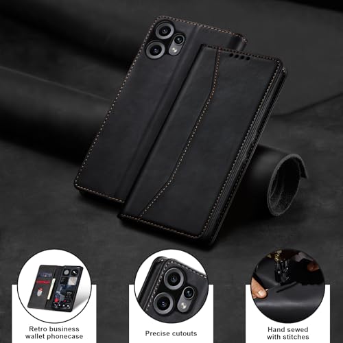 Image of Jasonyu Case for Nothing CMF Phone 2 Pro Leather Wallet Flip Cover with Card Holder,Kickstand, Magnetic Closure,TPU Shockproof Phone Case,Black
